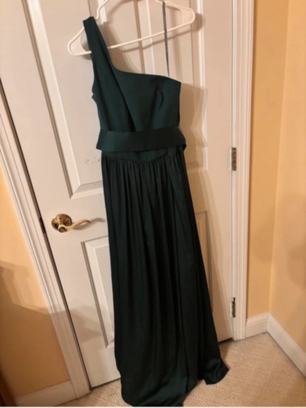 White by Vera Wang Dark Green One-Shoulder Evening Gown